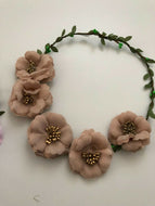 Women Flower Girl Boho Party Wedding Beach Crown hair headband Garland Tiara Light Brown Flower Headband Crown