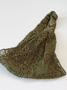 Women Bohemian BOHO Net Lace Wide Hair Bandana Wrap Head band headband Scarf Narrower in Army Green