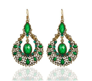 Women Retro Boho Bohemia Xmas Party Green OR Red Gem dangle Ear Drop Earrings