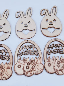 5X Easter Eggs Hunt Bunny Wooden Craft Gift Hanging Decor Decorations Tag Favor