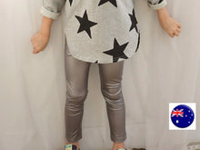 Kid Girl children Syn leather look Metallic Rock Star Party Pants leggings 8-11y