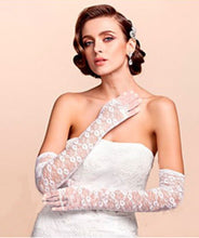 Women Dress Gown Party Bride Opera Prom Fingerless Mesh Lace Elbow Long Gloves