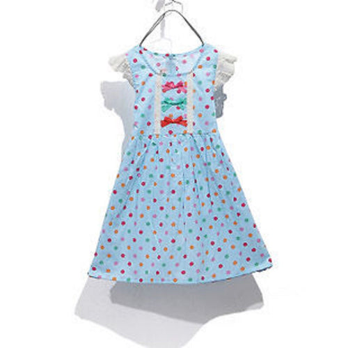 Girls Kids Children Summer short sleeve Cotton Sweet Tea Tunic floral Dress 1-5y blue