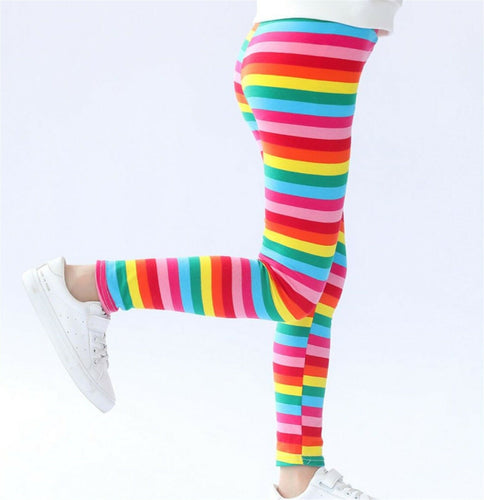 Girls Children Rainbow Colorful Striped Multi-color Cotton Party Pants leggings