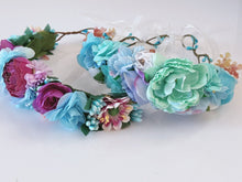 Girls Women Halo Blue Flower Crown hair headband Garland Wreath Tiara