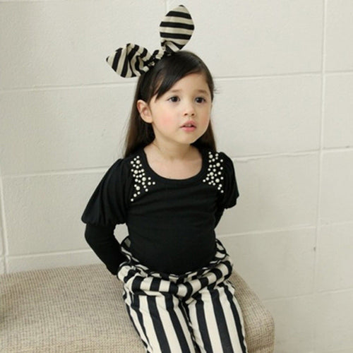 Women Kid Girl Stripe Bunny Rabbit Ear wire Bow Party Hair headband head band Black Stripe