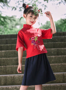 Kid Girl Chinese Asian Traditional QIPAO Costume Han Bunny Dress Skirt Top Set