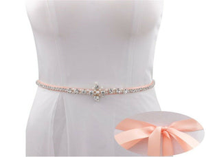 Women Crystal Rhinestone Pearl Cross Prom Wedding Waist Dress Belt Waistband