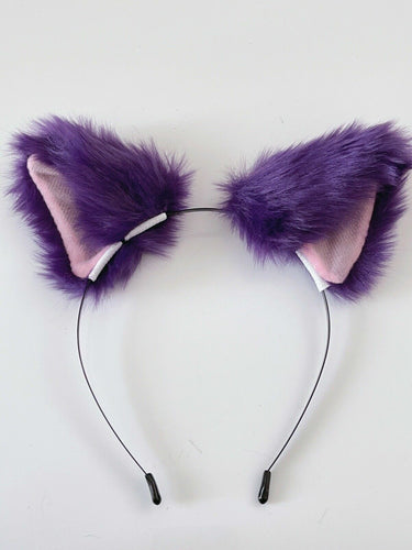 Women Children Fluffy Fur Cat Kitty fox animal Costume Ear Party Hair head band Dark Purple Fur fluffy Ear Headband