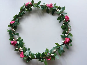 Women Girl Flower Fairy Boho Bridal Simple Beach Tiara Crown hair headband Garland Hot Pink