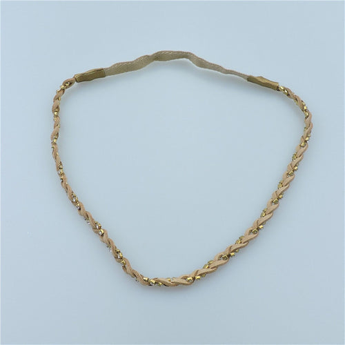 Women Girl Braided suede leather Bohemian Braided Cystal hair band headband Wrap light Brown