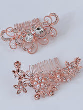 Women French Styling Evening Party Bride Rose Gold Crystal Hair comb Clip Pin