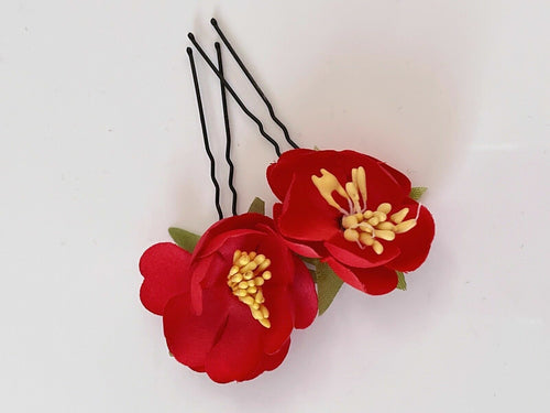 2 Women Girl Dance Bun Wedding Bride Bridesmaid Party Flower Hair U Bobby Pin Red