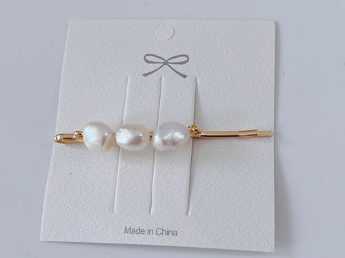 Women Freshwater Real Natural Pearl Bead Hair Styling 18k Plated Bobby Pin Clip 1 Piece in White