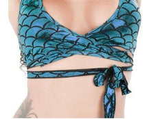 Women Shiny Mermaid Fish Scale Costume Halter Crop Tops Wrap Tank Camisole