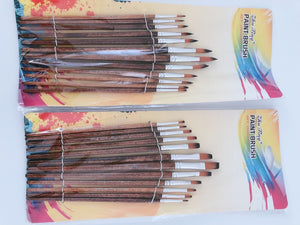 12PC Brown Handle Artist Brush Set - Watercolor, Acrylic, Oil Painting, and Craft