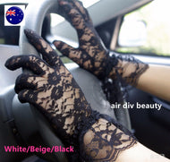 Woman Lady Party Prom Opera Bridal Fancy Costume Lace ruffle trim SHORT Gloves BLACK