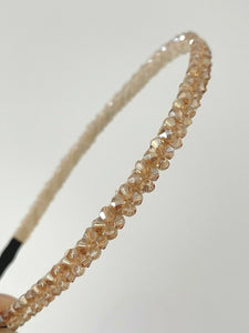 Women Lady Girl Bling Shiny Crystal look Bead Party Headband Hair Head Band Hoop Champagne Beige