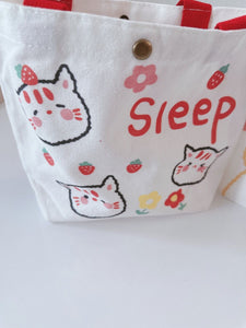 Women Girls Cute Bunny Cat Carry Small Tote Eco Canvas Shopping Bag