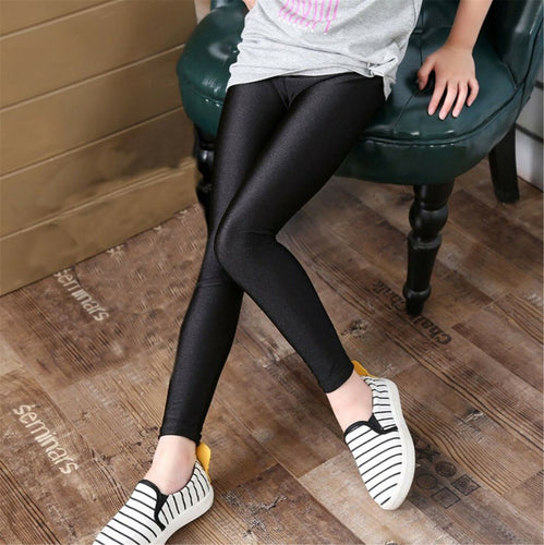 Kids Girls children Shine Sleek Rock Star Party Metal Black Pants leggings 3-13y