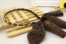 Women Girls Boho Bohemian braided Chiffon leopard Chain bow tie Hair Head band