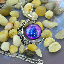 Women Girls Retro BOHO Cameo Round Badge Galaxy moon friendship Chain Necklace