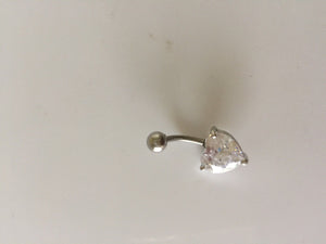 1x Heart 316L Surgical Stainless Steel Belly Navel Bar Body Piercing Jewellery White zircon