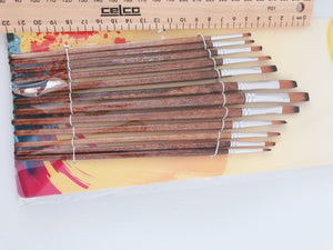 12PC Brown Handle Artist Brush Set - Watercolor, Acrylic, Oil Painting, and Craft