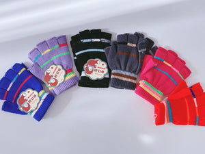 Girls Boys Kids Party Warm Knit Half Fingerless Ski Dance SHORT Gloves Mittens