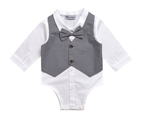 Boy Kid Baby Shower Wedding Formal Party Grey vest Romper Bodysuit Shirt Suits #70:0-6 months
