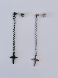 1x Mans Womens Gothic Titanium plated Cross Star Tassel Earring piercing stud