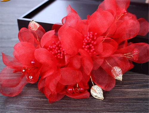 Women Girl Dance Melbourne Cup Race Party Hair Wear Flower leaf Fascinator Clip Red