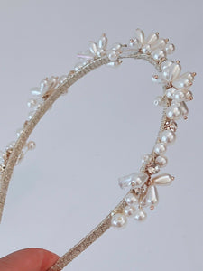 Women White Pearl Beaded Slim Hair Head Band Headband Dress Party Tiara Hoop