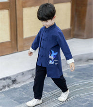 Kids Boy Chinese New Year Asian Blue Traditional TANG HAN Costume Tops outfit