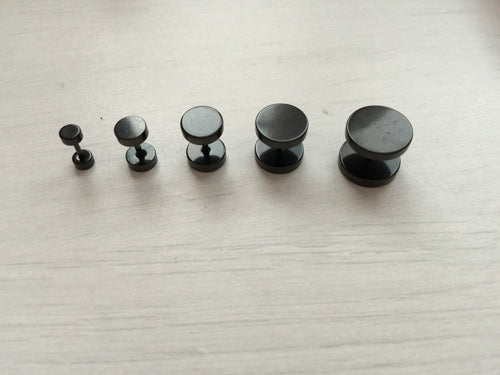 5 or 1 Fake Steel Expander Ear Taper Plug Round Stretcher Studs Piercing Earring BLACK
