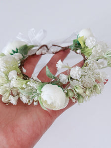 Newborn Baby Girl kid Party White Flower Rose Halo Hair Tiara headband Garland
