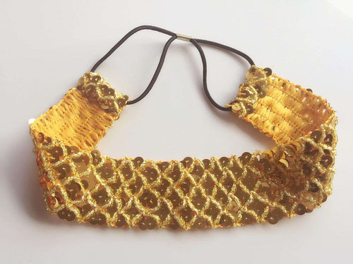 Lady girl Gold Sequin Bling Metallic Party Dance Hair Elastic Head Band headband