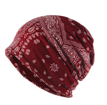 Men Women Cotton Blended Hippie Paisley Slouch Baggy Ski Beanies Hats Cap Mask Wine Red Paisley