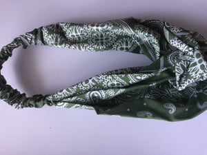 Women Girl Retro Twist cross Hip hop dance Paisley Bandana Hair Headband Scarf Green