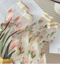Women Retro Fancy Ankle Tulip Flower Transparent Summer lace Short Dress Socks