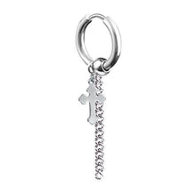 Men Women Titanium plated Gothic Hiphop No allergy long Huggie Earring Piercing 1 PIECE with Smaller SILVER CROSS