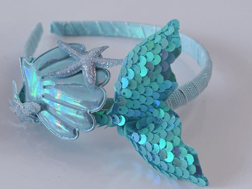 Girl Sequins Bling Mermaid Shell Costume Match Party Headband Hair Head Band Blue