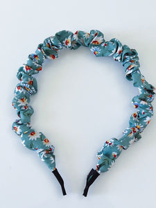 Women Girl Retro Bubble Wrinkled Puffy Scrunch Slim Hair Head Band Headband Hoop Green Daisy Headband