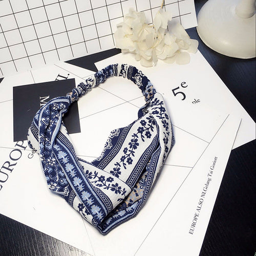 Women Retro Vintage look Boho bohemian floral Cross scarf Hair head band bandana