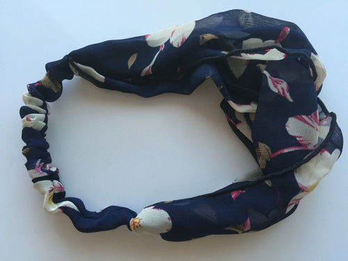Women Lady Girl Retro Floral Chiffon Cross Bandana Hair Wrap Head band headband Navy with white red flower
