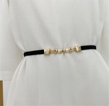 Women Gemstone Pearl Retro Elastic Stretchy Dress Narrow Slim Waist Belt Band