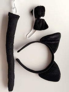 Lady Girl Boy Kids Cat Kitty Costume Ear Tail bowtie Party Hair head band 3 set