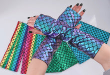 Lady Women Girls Mermaid Fish Scale Costume Party Fingerless Gloves Sleeves