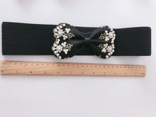 Women Lace Pearl Gorgeous Ribbon Bow Elastic Stretch Dress Waist Band Wrap Belt