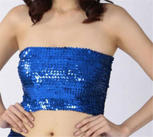 Women Girl Party Dance Shine Sequins Camisole Singlet Tank Chest Wrap Bandeau Royal Blue